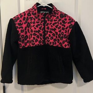 Rockets of Awesome Girls Size 8 Pullover Sherpa Fleece Jacket Pink Black
